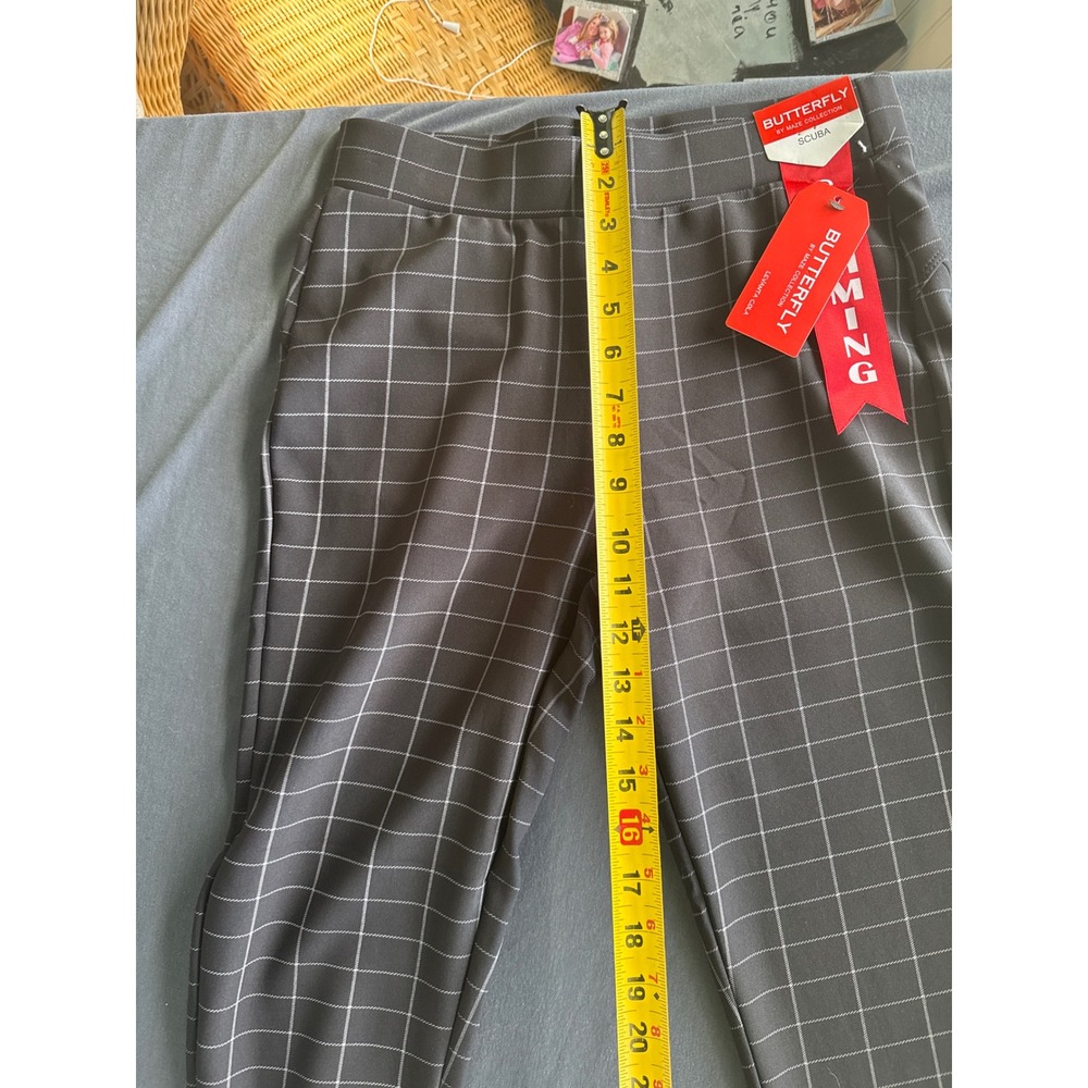 Butterfly by Maze Collection Scuba Plaid Slim Pants Black White Windowpane S - Picture 4 of 6
